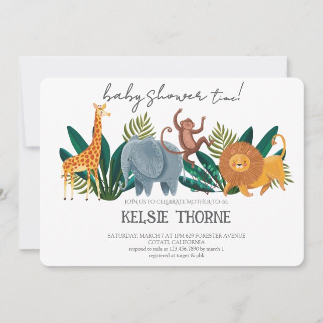 Jungle Wildlife Baby Shower Invitation (Front)