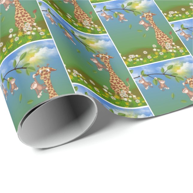 Jungle wildlife for kid's birthday wrapping paper (Roll Corner)
