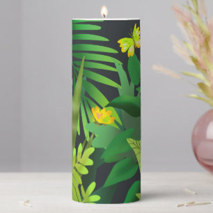 Jungle with yellow butterflies Pillar Candle