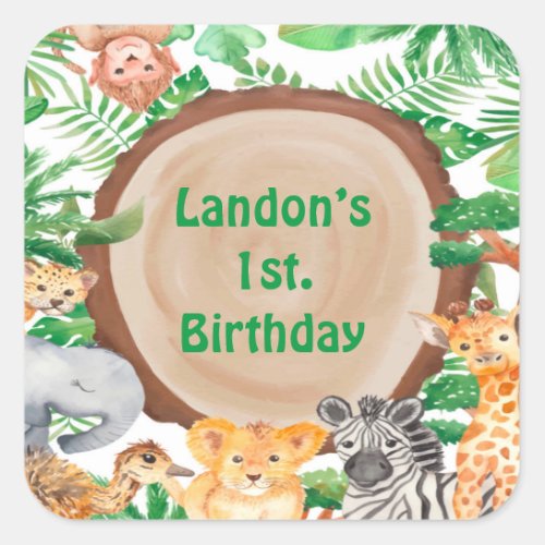 Jungle Woodland Safari Animals Birthday Party  Square Sticker