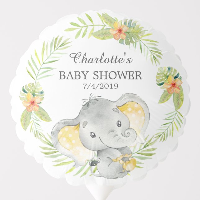 Jungle Yellow Elephant Baby Shower Balloon (Front)