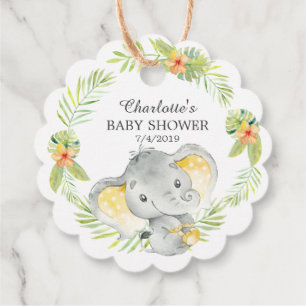 Jungle Yellow Elephant Baby Shower Favor Gift Tag