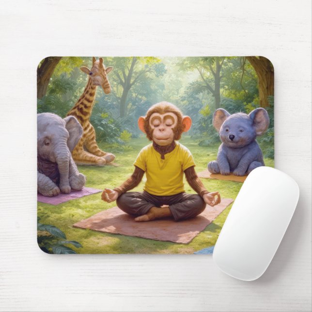 Jungle Yoga Class With Cute Animals Mouse Pad (With Mouse)