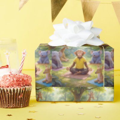 Jungle Yoga Class With Cute Animals Wrapping Paper