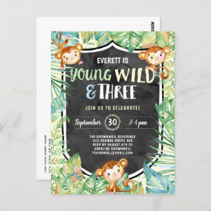 Jungle Young Wild and Three Birthday Party Postcard