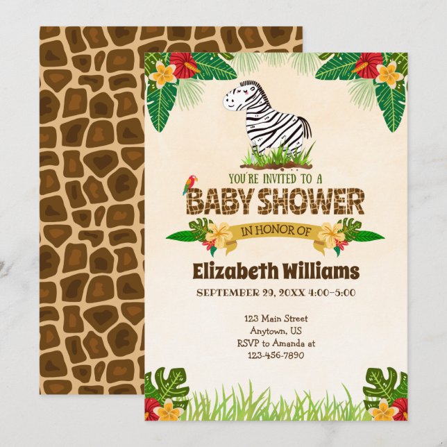Jungle Zebra Baby Shower Invitation (Front/Back)
