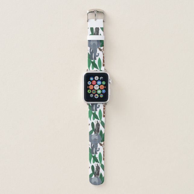Jungle Zebra Elephant Giraffe Safari Animals Apple Watch Band (Front)