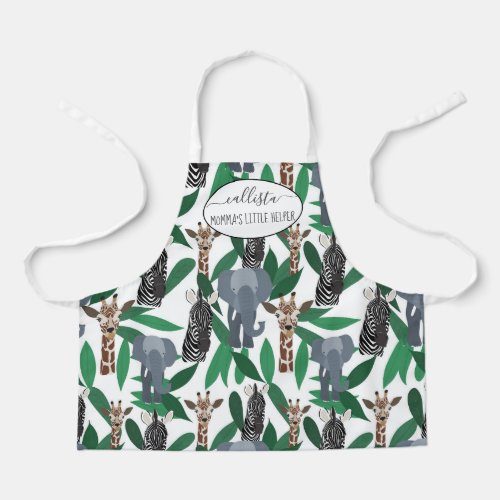 Jungle Zebra Elephant Giraffe Safari Animals Apron