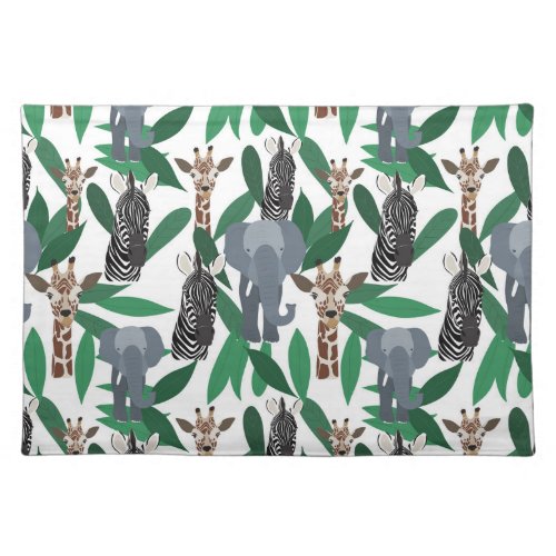 Jungle Zebra Elephant Giraffe Safari Animals Cloth Placemat