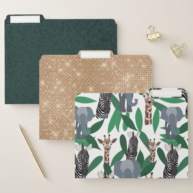 Jungle Zebra Elephant Giraffe Safari Animals File Folder (Set)
