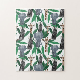 Jungle Zebra Elephant Giraffe Safari Animals Jigsaw Puzzle