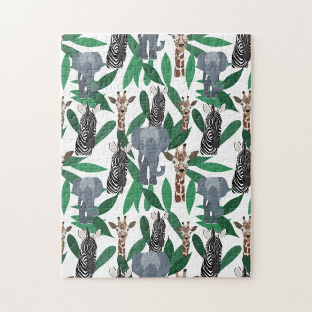 Jungle Zebra Elephant Giraffe Safari Animals Jigsaw Puzzle (Vertical)