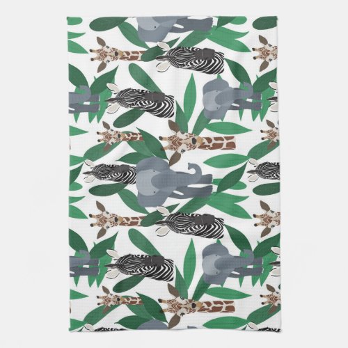 Jungle Zebra Elephant Giraffe Safari Animals Kitchen Towel