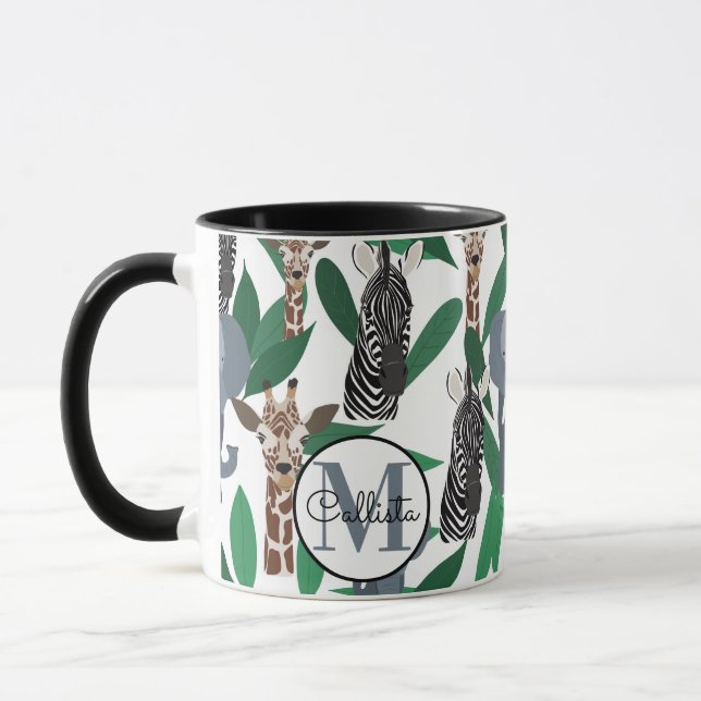 Jungle Zebra Elephant Giraffe Safari Animals Mug (Left)