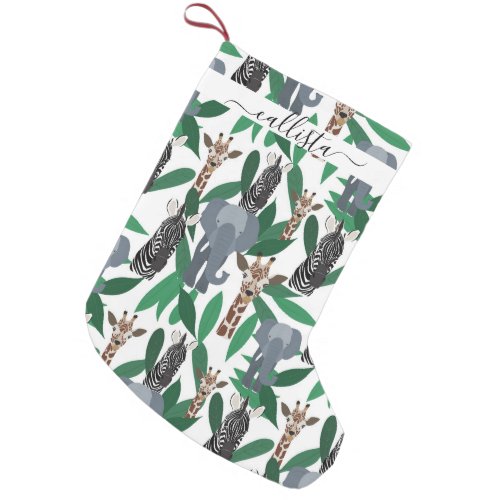 Jungle Zebra Elephant Giraffe Safari Animals Small Christmas Stocking