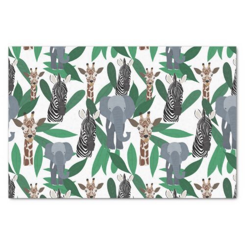Jungle Zebra Elephant Giraffe Safari Animals Tissue Paper