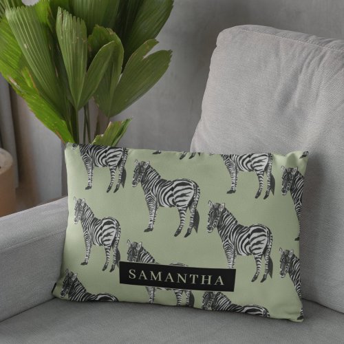 Jungle Zebra Wild Pattern  Personalized Name Accent Pillow