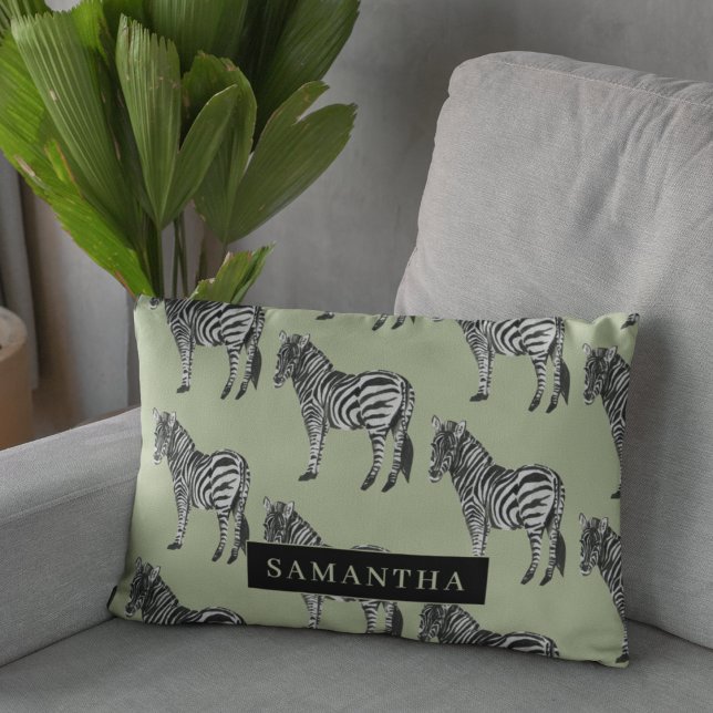 Jungle Zebra Wild Pattern & Personalized Name Accent Pillow (Creator Uploaded)
