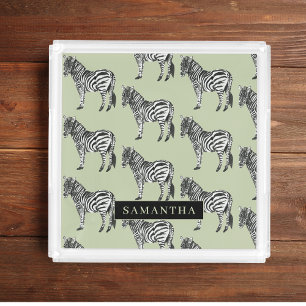 Jungle Zebra Wild Pattern & Personalized Name Acrylic Tray