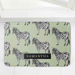 Jungle Zebra Wild Pattern &amp; Personalized Name Bath Mat
