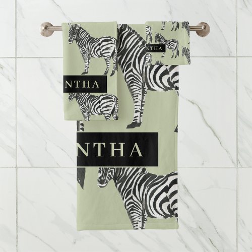 Jungle Zebra Wild Pattern  Personalized Name Bath Towel Set