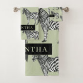 Jungle Zebra Wild Pattern & Personalized Name Bath Towel Set (Insitu)