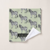 Jungle Zebra Wild Pattern & Personalized Name Bath Towel Set (Wash Cloth)