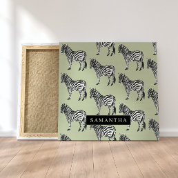 Jungle Zebra Wild Pattern &amp; Personalized Name Canvas Print