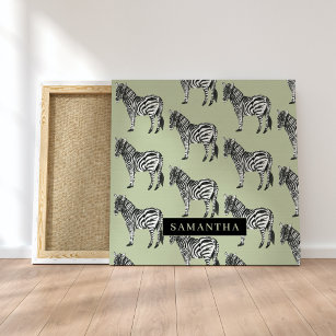 Jungle Zebra Wild Pattern & Personalized Name Canvas Print