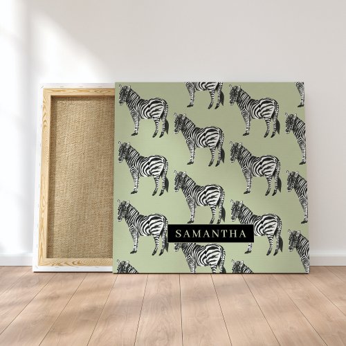 Jungle Zebra Wild Pattern  Personalized Name Canvas Print