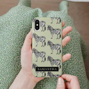Jungle Zebra Wild Pattern & Personalized Name iPhone XS Case