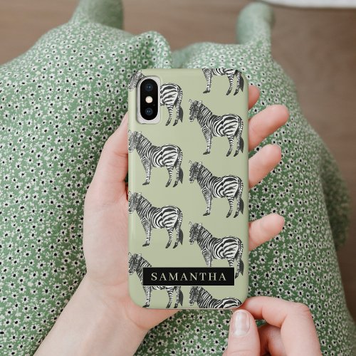 Jungle Zebra Wild Pattern  Personalized Name iPhone XS Case