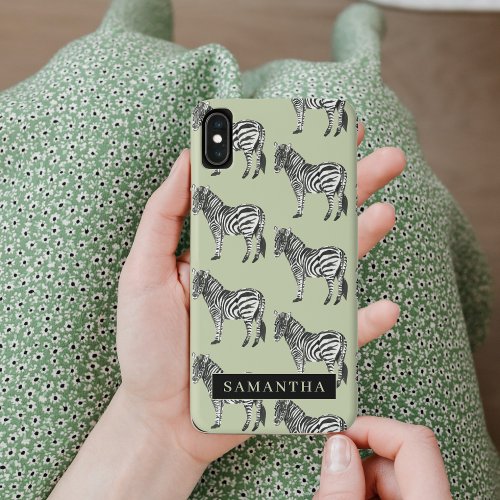 Jungle Zebra Wild Pattern  Personalized Name iPhone XS Max Case