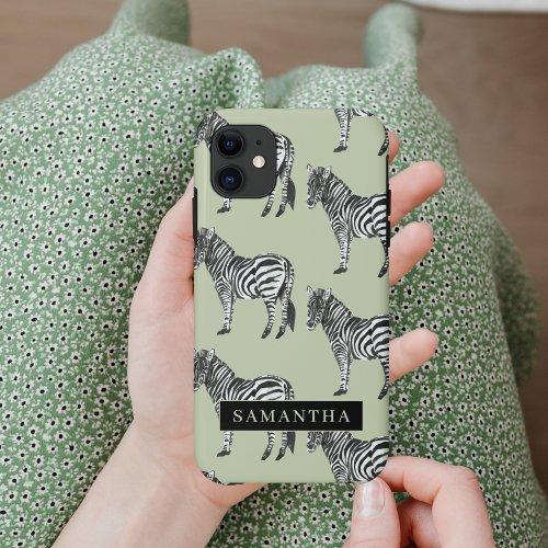 Jungle Zebra Wild Pattern  Personalized Name iPhone 11 Case