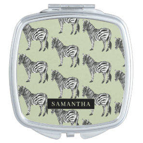 Jungle Zebra Wild Pattern & Personalized Name Compact Mirror