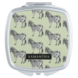 Jungle Zebra Wild Pattern & Personalized Name Compact Mirror