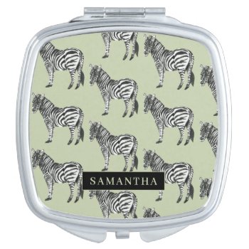 Jungle Zebra Wild Pattern & Personalized Name Compact Mirror by LovePattern at Zazzle