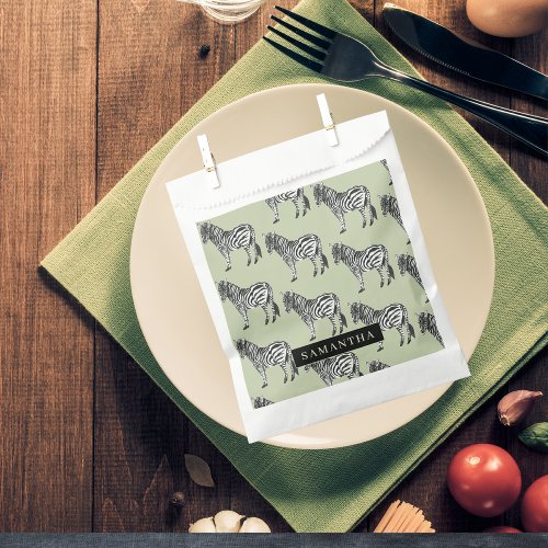 Jungle Zebra Wild Pattern  Personalized Name Favor Bag