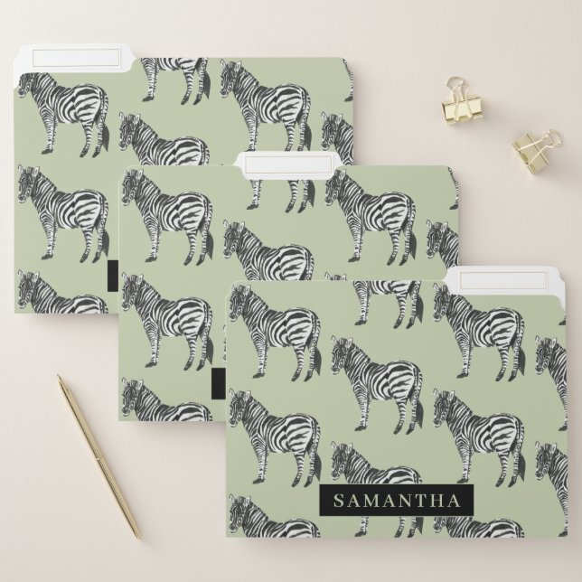Jungle Zebra Wild Pattern & Personalized Name File Folder (Set)