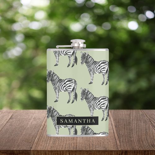 Jungle Zebra Wild Pattern  Personalized Name Flask