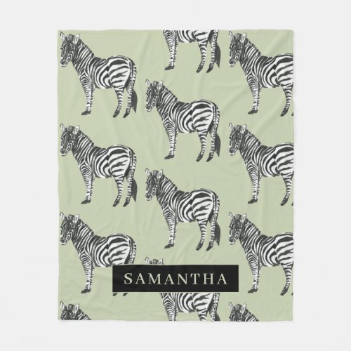 Jungle Zebra Wild Pattern  Personalized Name Fleece Blanket