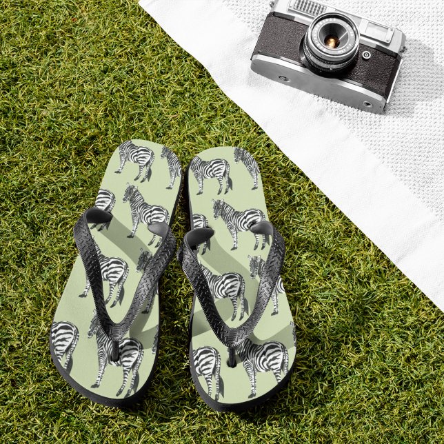 Jungle Zebra Wild Pattern & Personalized Name Flip Flops (Creator Uploaded)