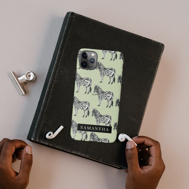 Jungle Zebra Wild Pattern & Personalized Name iPhone Case (Creator Uploaded)