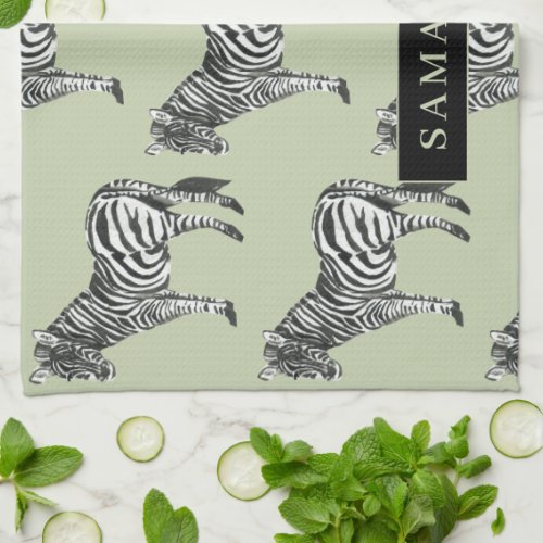Jungle Zebra Wild Pattern  Personalized Name Kitchen Towel