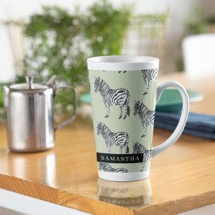 Jungle Zebra Wild Pattern & Personalized Name Latte Mug