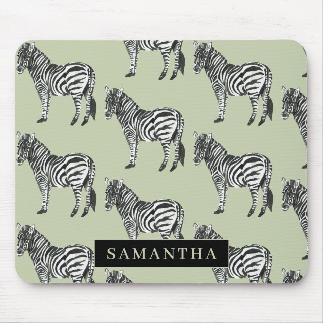 Jungle Zebra Wild Pattern & Personalized Name Mouse Pad (Front)