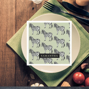 Jungle Zebra Wild Pattern & Personalized Name Napkins