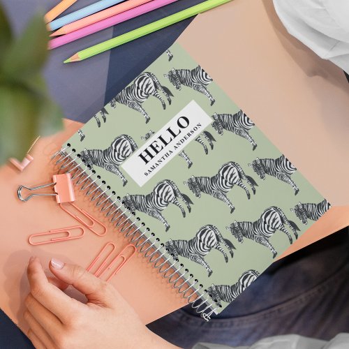 Jungle Zebra Wild Pattern  Personalized Name Notebook