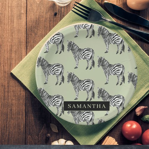 Jungle Zebra Wild Pattern  Personalized Name Paper Plates