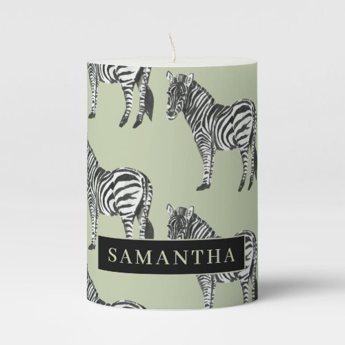 Jungle Zebra Wild Pattern  Personalized Name Pillar Candle